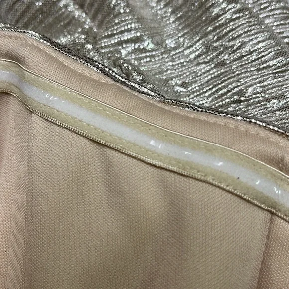 Rene Ruiz NWT Draped Cocktail 3/4 SLV Champagne Metallic Off Shoulder Dress SZ10 - Picture 12 of 15